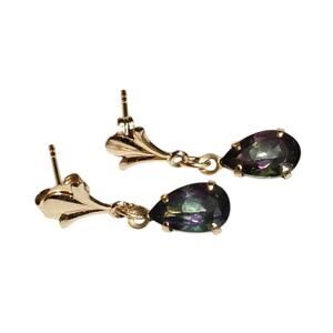 ✨ Elegant 14K Yellow Gold Mystic Topaz Dangle Earrings